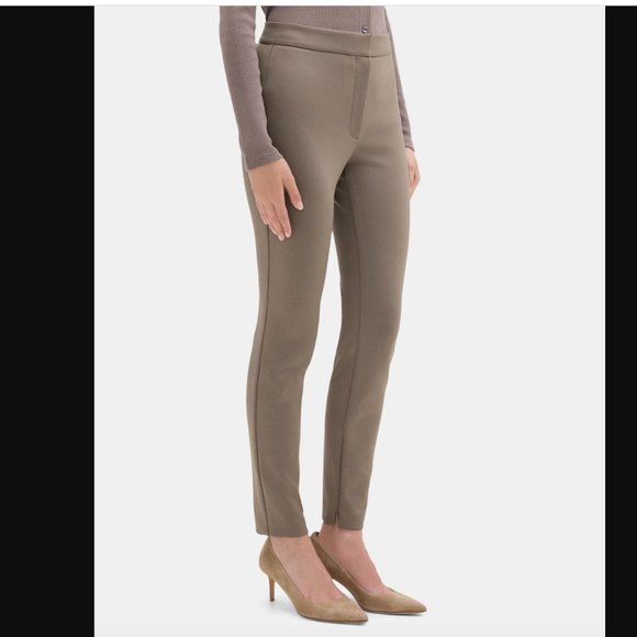 New THEORY Slim Trousers  Pant in Tech Stretch Knit BEIGE Women's size 8 - Picture 6 of 10